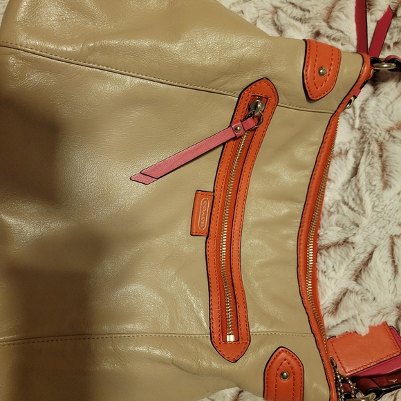 Coach Daisy Spectator Boho Shoulder Bag tan coral pink free shipping! - Picture 3 of 8